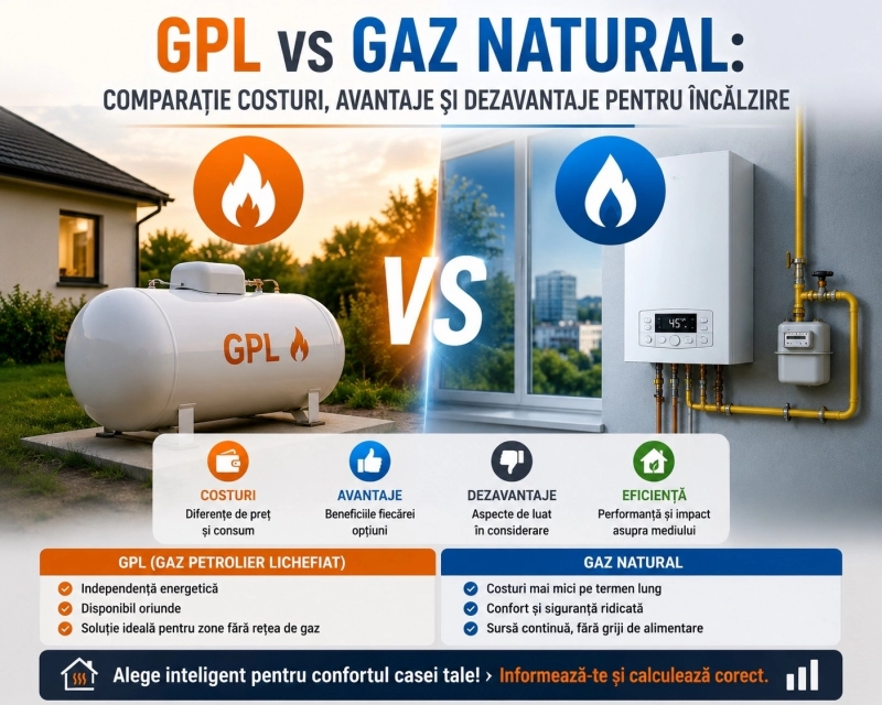 GPL vs Gaz Natural: comparație costuri, avantaje și dezavantaje pentru încălzire